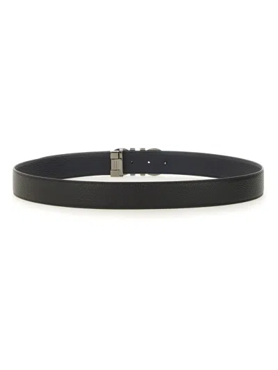 Ferragamo Reversible Textured Calfskin Belt In Black