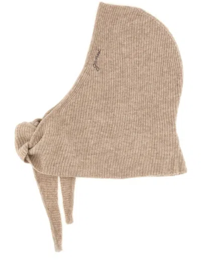 Ganni Balaclava In Beige Wool Blend