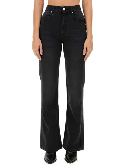 Isabel Marant Distressed Denim Trousers With Wide-leg Design In Black
