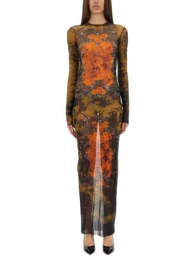 Jean Paul Gaultier Mesh Crew Neck Catsuit Printed Medaillon In Green