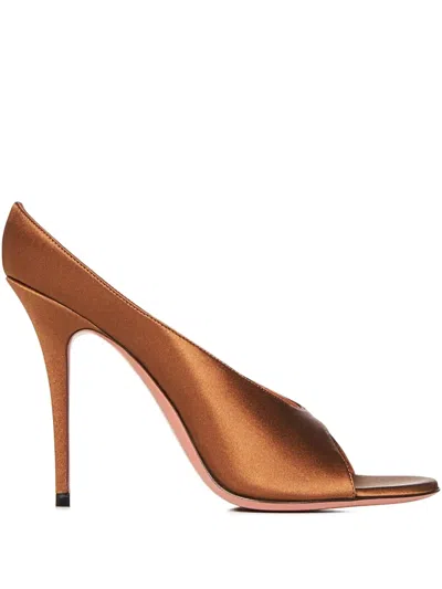 Amina Muaddi Mocha Satin Stiletto Sandals With Open Toe In Brown