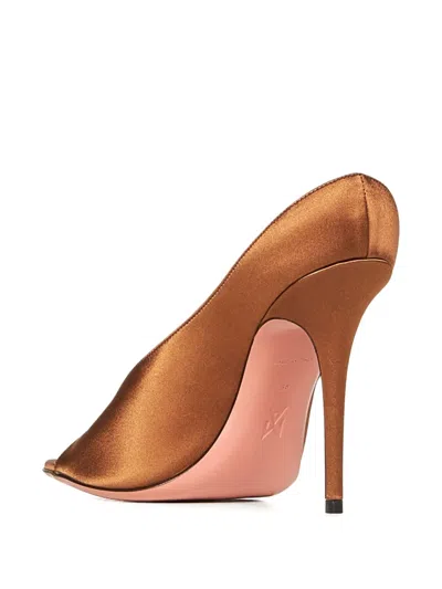 Amina Muaddi Mocha Satin Stiletto Sandals With Open Toe In Brown