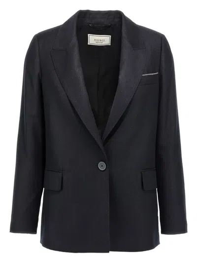 Peserico Shiny Blazer With Lapel And Pockets In Black