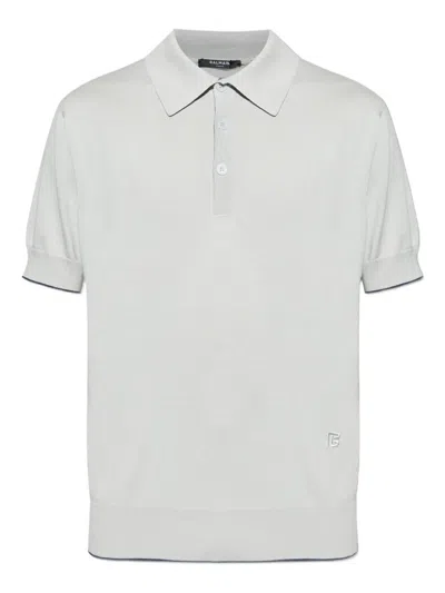 Balmain Embroidered Monogram Polo T-shirt In Gray