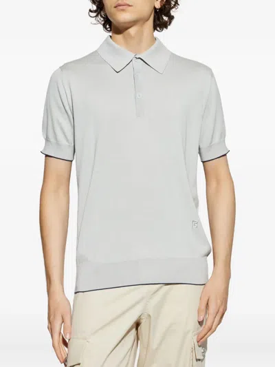 Balmain Embroidered Monogram Polo T-shirt In Gray
