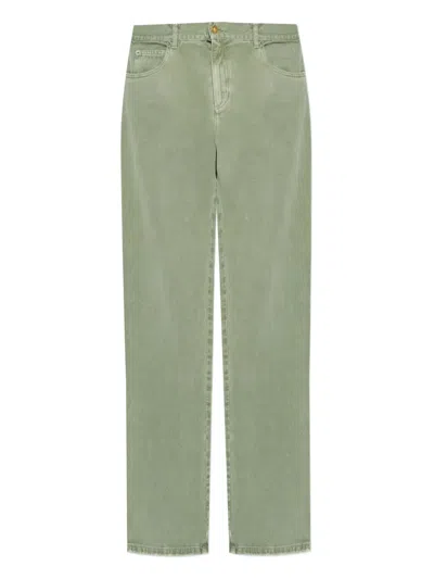Balmain Logo-engraved-button Jeans In Green