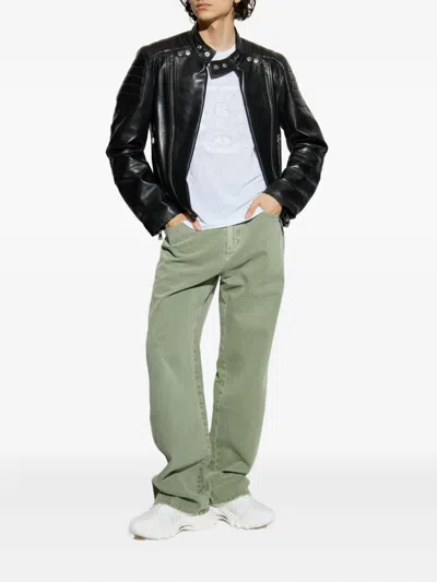 Balmain Logo-engraved-button Jeans In Green
