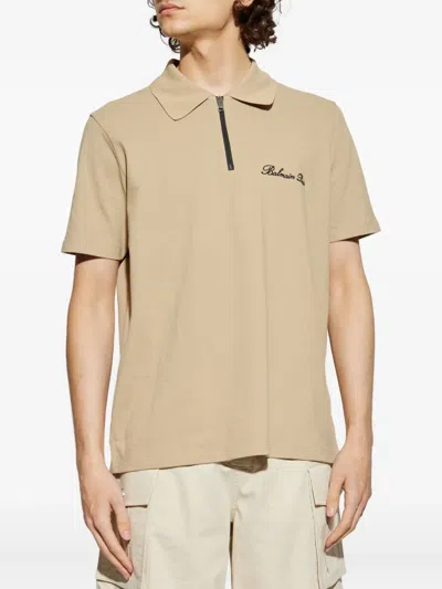 Balmain Embroidered Logo Polo Shirt In Brown