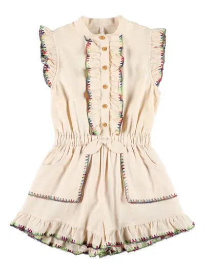 Zimmermann Kid - Lucky Frill Playsuit In Neutral
