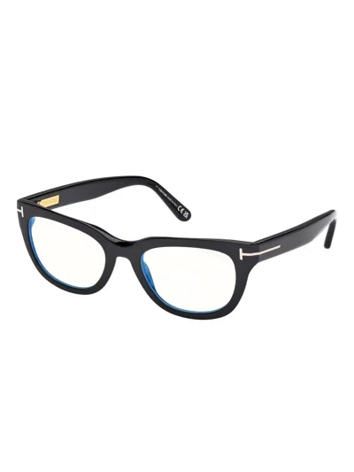 Tom Ford Blue Blocking Acetate Square Glasses With Clip-on Sun Lenses In Black