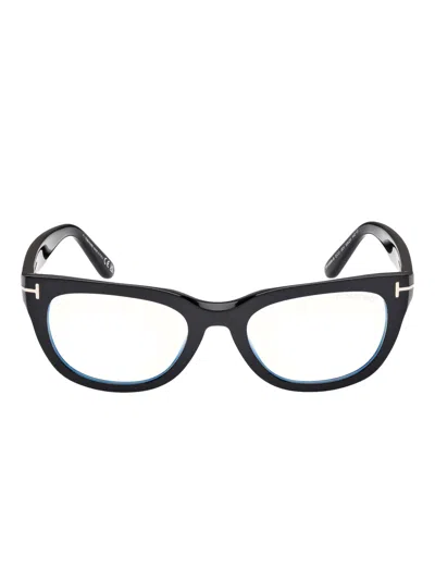 Tom Ford Blue Blocking Acetate Square Glasses With Clip-on Sun Lenses In Black