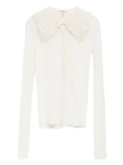 Chloé White Henley Shirt In Wool Knit