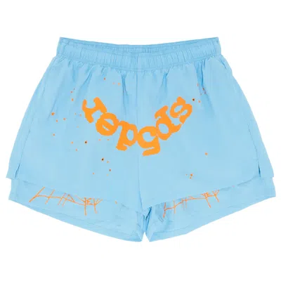 Pre-owned Sp5der Og Web Double Layer Short 'light Blue'
