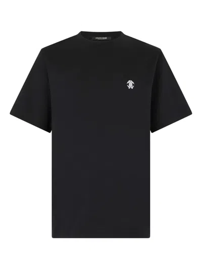 Roberto Cavalli T-shirt With Mirror Snake Monogram In Black