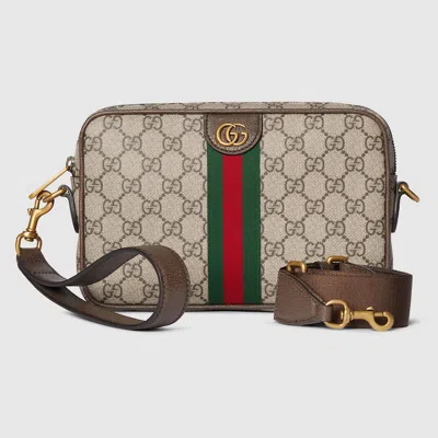 Gucci Men Ophidia Gg Supreme Fabric And Leather Crossbody Bag In Multi