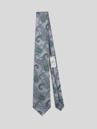 Etro Paisley-pattern Silk Tie In Green