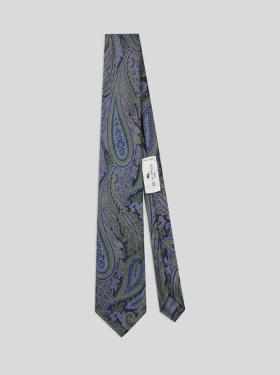 Etro Paisley Pattern Tie In Gray