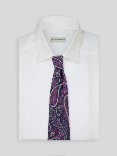 Etro Paisley Patterned Silk Tie In Purple