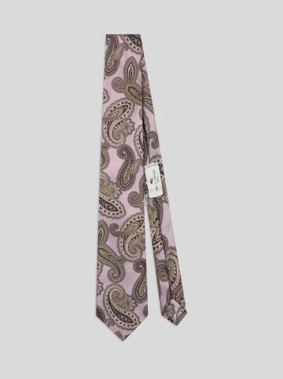 Etro Paisley Silk Jacquard Tie In Brown