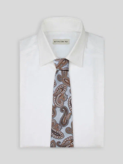 Etro Paisley Jacquard Silk Tie In Gray