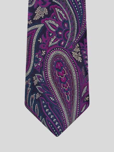 Etro Paisley Patterned Silk Tie In Purple