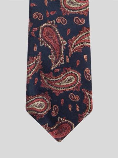 Etro , Paisley Silk Jacquard Tie, Man, Blue In Brown