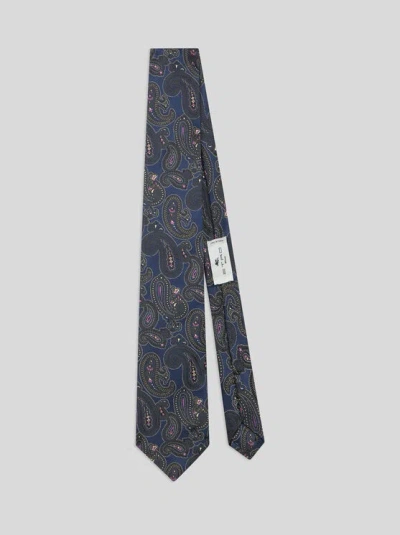 Etro Silk Tie With Paisley Print In Blue