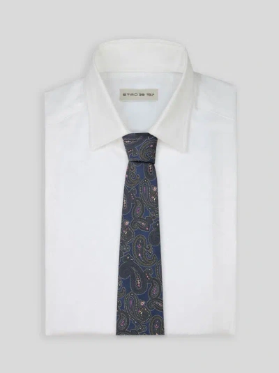 Etro Silk Tie With Paisley Print In Blue