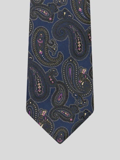 Etro Silk Tie With Paisley Print In Blue