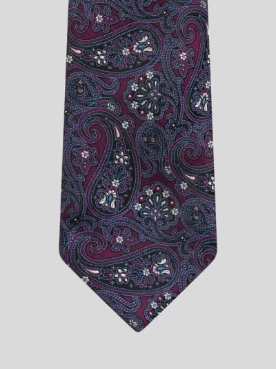 Etro Paisley Striped Silk Tie In Blue