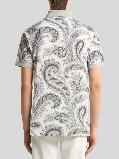 Etro Paisley Print Cotton Polo Shirt In White
