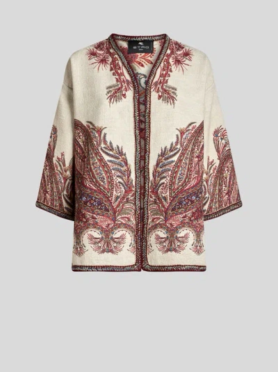 Etro Embroidered Paisley Trim Jacket In Neutral