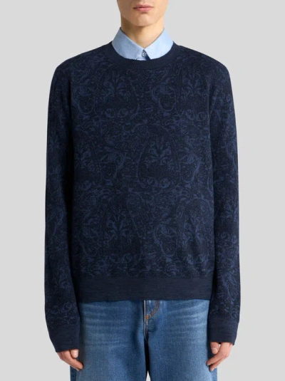 Etro Maglione In Misto Cotone Ricamato  Uomo In Black