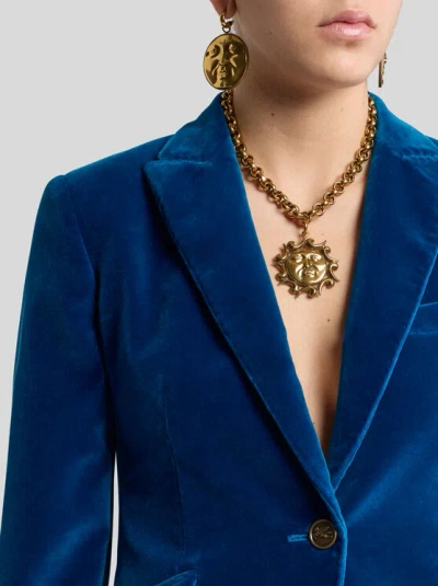 Etro Single-breasted Velvet Blazer In Blue