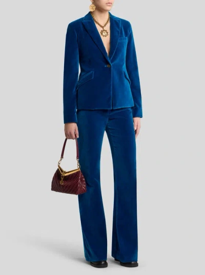 Etro Single-breasted Velvet Blazer In Blue