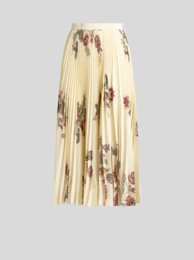 Etro Pleated Midi Skirt With Floral Print In Yellow