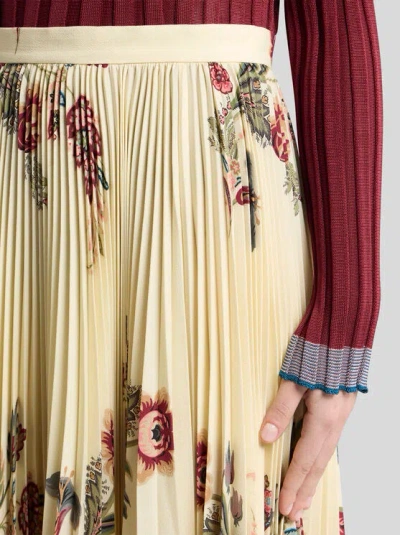 Etro Pleated Midi Skirt With Floral Print In Yellow