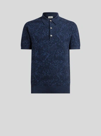 Etro Polo Shirt With Pegasus Embroidery In Blue