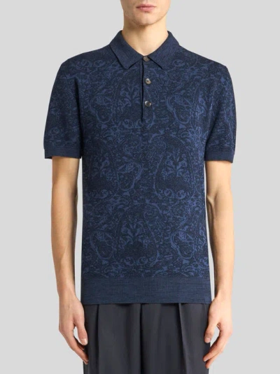 Etro Polo Shirt With Pegasus Embroidery In Blue