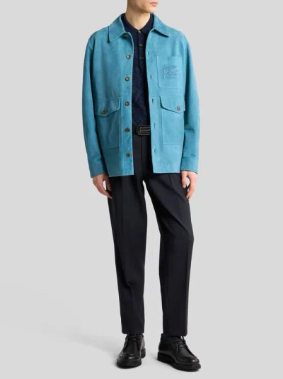 Etro Polo Shirt With Pegasus Embroidery In Blue