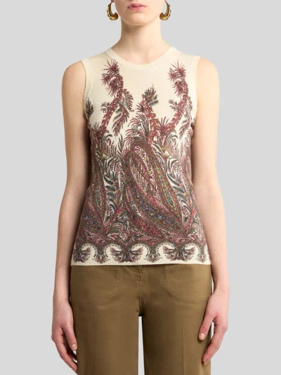 Etro , Silk And Cashmere Top With Placed Print, Woman, Multicolour, Size 50 In Multi