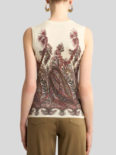 Etro , Silk And Cashmere Top With Placed Print, Woman, Multicolour, Size 50 In Multi