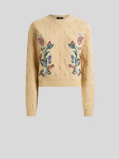 Etro Wool And Cashmere Jumper With Embroidery In Neutral