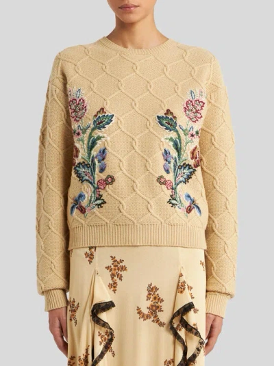 Etro Wool And Cashmere Jumper With Embroidery In Neutral