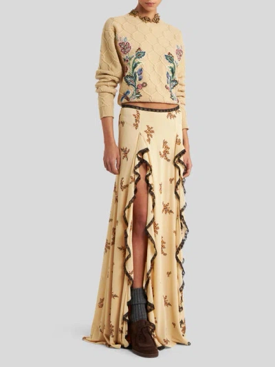 Etro Wool And Cashmere Jumper With Embroidery In Neutral