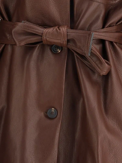 Brunello Cucinelli Leather Jacket Belted Waist In Brown