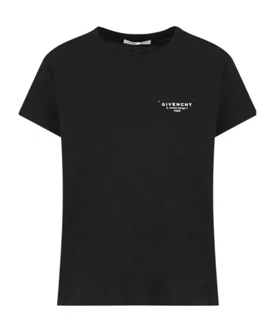 Givenchy Black Crewneck T-shirt With Logo Lettering On Front And Rear In Cotton Woman In Multi
