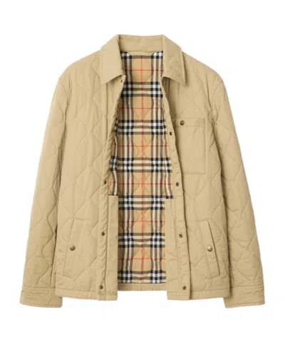 Burberry Collared Quilted Jacket Front Pocket In Gold