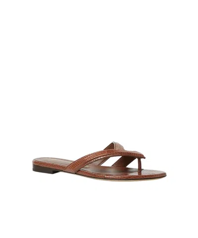 Fendi Textured Leather Thong Sandals With Silhouette In Brown