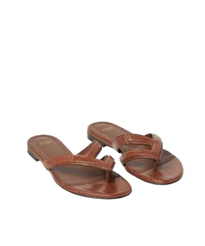 Fendi Textured Leather Thong Sandals With Silhouette In Brown